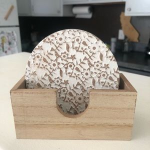 Wooden White Painted Coasters (Set of 5)